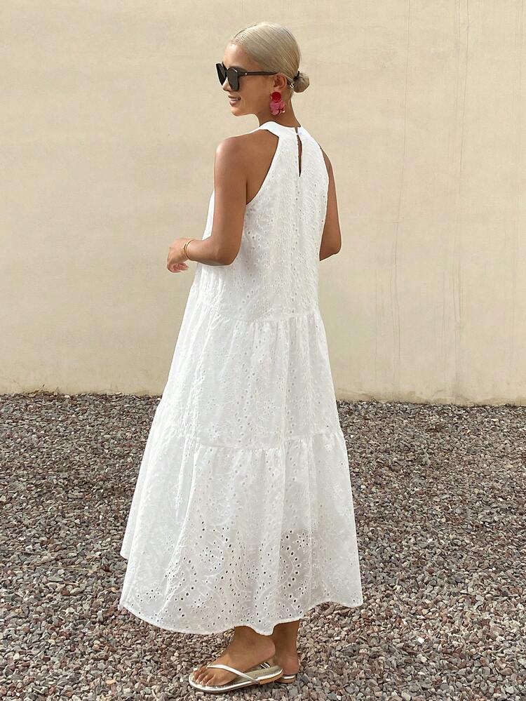 Spring & Summer Gorgeous Halter Neck Open Shoulder Dress, Women's New Sleeveless Tea Length Beach Holiday Long Dress Boho