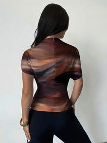 Firerie Áo kiểu nữ màu mơ, chất liệu sợi tre, vải lanh, phù hợp cho mọi mùa, cổ nhăn, tay áo bất đối xứng, xếp ly bên hông và thắt eo. - trắng - Xem 7