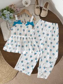 SHEIN Young Girl Floral Pattern Ruffle Hem Camisole Top And Wide Leg Pants Set - Multicolor - View 2