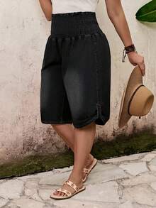 EMERY ROSE EMERY ROSE Plus Size Women Loose Fit Wide Leg 3/4 Length Jeans - Black - View 2