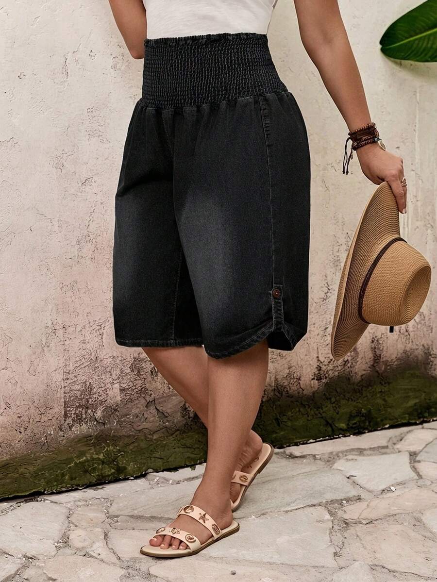 EMERY ROSE EMERY ROSE Plus Size Women Loose Fit Wide Leg 3/4 Length Jeans