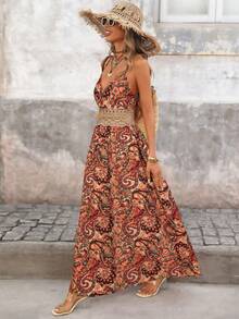Brillora Vestido vintage con estampado de leopardo, con tirantes huecos y vuelo para mujer - Color caoba - Ver 4