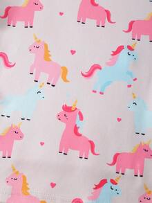 Conjunto de 3 piezas de pijama de ajuste ceñido para niña, top de manga corta y shorts, diseño de patrón de dibujos animados de unicornio, tela suave y cómoda, adecuado para ropa de estar en casa de niños - Multicolor - Ver 5