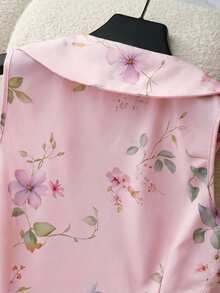 Áo sơ mi nữ mùa hè in hoa không tay cài cúc - Màu Hồng baby - Xem 5