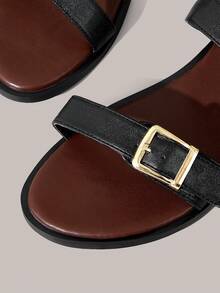 Styleloop Sandal đế bằng nữ, có khóa cài, viền trang trí. - màu đen - Xem 5