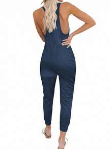 EMERY ROSE 女士纯色休闲连体裤，带口袋 - 藏蓝色 - 查看 2