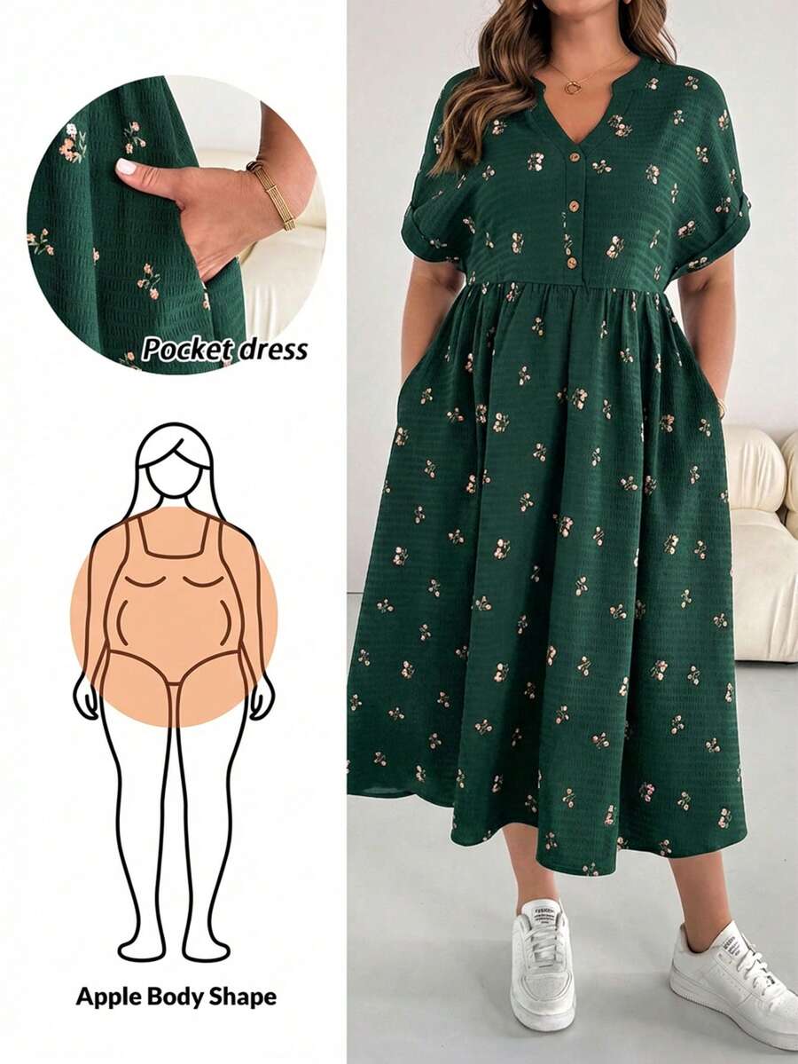 Shapeblank 大码女式婴儿连衣裙、宽松连衣裙、夏季短袖连衣裙、宽松舒适的大码服装、印花连衣裙、度假连衣裙、女士休闲连衣裙、返校节连衣裙、女士教堂连衣裙、女士休闲连衣裙、教师服装、大码泡泡裙、秋季女装、工作连衣裙、外出连衣裙、休闲连衣裙 - 墨綠色 - 查看 1