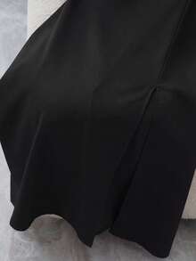 Franclia 女士纯色V领纽扣褶裥优雅收腰派对迷你连衣裙 - 黑色 - 查看 6