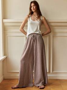 Écloséra New Arrival Women's High-Waisted Pleated Wide-Leg Pants, Soft & Elegant Work Outfits For Women, Country Concert Outfit,Work Outfits For Women ,Women's Plaid Pants Mothers Day Outfit Beach Outfit For Women Brown Pants - Khaki - View 1