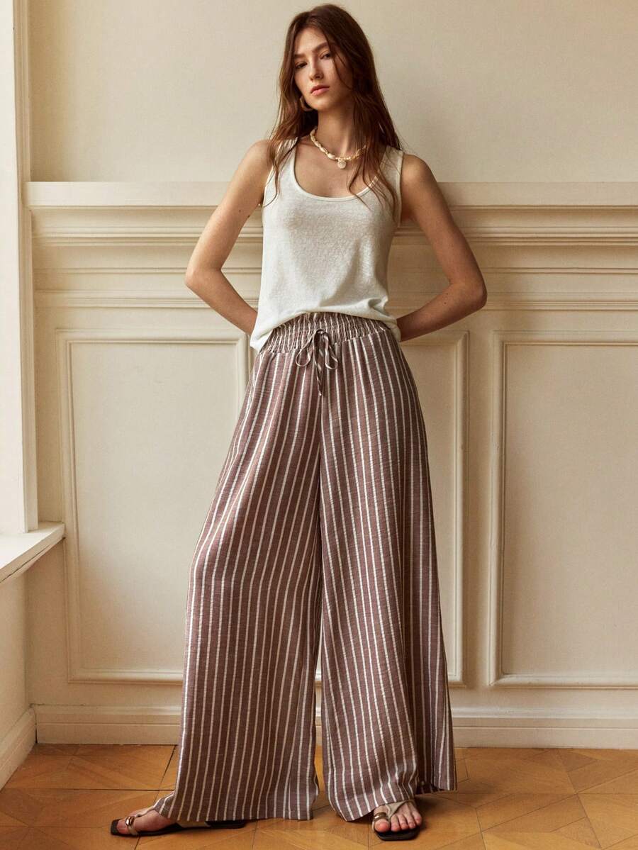 Écloséra New Arrival Women's High-Waisted Pleated Wide-Leg Pants, Soft & Elegant Work Outfits For Women, Country Concert Outfit,Work Outfits For Women ,Women's Plaid Pants Mothers Day Outfit Beach Outfit For Women Brown Pants - Khaki - View 1