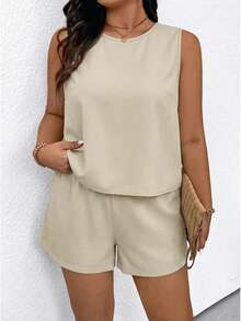 EMERY ROSE Bộ đồ 2 món mùa hè dành cho nữ cỡ lớn, kiểu dáng rộng rãi, thoải mái: áo tank top và quần short. - Nhiều màu - Xem 5