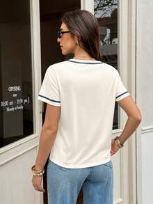 Serisse Áo thun nữ tay ngắn cổ tròn in hoa, kiểu dáng thường ngày, đa năng. - Nhiều màu - Xem 3