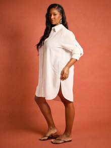 FASHION SZN Áo khoác ngoài đi biển cỡ lớn, chất liệu vải lanh, cài cúc phía trước, dài đến đầu gối, tay dài, thích hợp cho đi biển, câu lạc bộ bãi biển, kỳ nghỉ hè, trang phục cỡ lớn cho kỳ nghỉ, áo sơ mi trắng, kiểu dáng thoải mái, thường ngày, du lịch Ibiza, thanh lịch, sang trọng, đồ bơi, cỡ lớn, thoải mái, đẳng cấp, sang trọng, phong cách châu Âu mùa hè - trắng - Xem 6