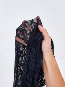 Opulessa Vacation Knit Lace High Waist Flare Pants For Women - Navy Blue - View 6