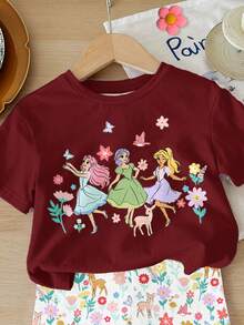 Ensemble T-shirt à manches courtes à col rond ample et shorts de cyclisme ajustés, motif floral bohème, style princesse, pour jeune fille. Convient pour le printemps/été, la maison, les vacances, les festivals, les vibrations printanières et estivales. Tenue de sortie printanière et estivale, confort facile, ensemble à la mode pour petite fille, tenue décontractée, princesse, ensemble t-shirt graphique floral, ensemble printemps et été, nouveau style, décontracté, vibrations printanières, été décontracté - Blanc - Voir 4