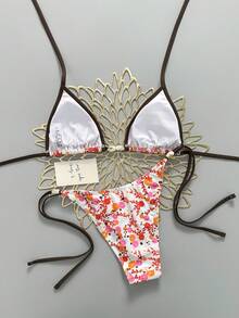 Swim Vcay Bộ bikini 2 món dành cho nữ, họa tiết hoa nhí ngẫu nhiên, cổ chữ V, kiểu buộc dây cổ, gợi cảm, thích hợp cho mùa hè. - Nhiều màu - Xem 2