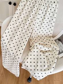Quần ống đứng dáng rộng, cạp chun chấm bi đen trắng cổ điển, chất liệu chiffon, thích hợp mặc thường ngày và đi làm cho nữ, mùa xuân/hè. - Màu be - Xem 6