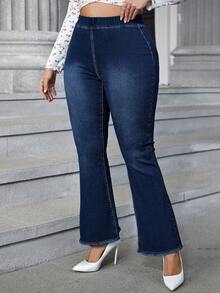 EMERY ROSE Jeans de campana de uso diario versátil y casual para mujer de talla grande - Azul lavado oscuro - Ver 4