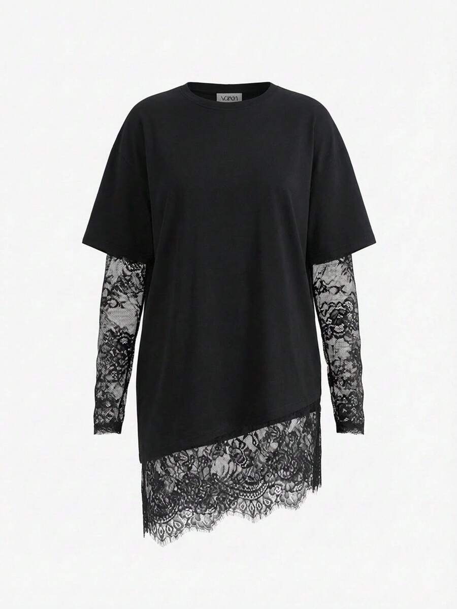 SHEIN Tall Một chiếc đầm với tay áo và viền ren, lý tưởng cho mùa đông hoặc những buổi tụ họp dịp Giáng sinh. Kết hợp kiểu dáng thoải mái với các chi tiết ren thanh lịch, chiếc đầm dành cho nữ này dễ dàng chuyển đổi từ trang phục ban ngày sang trang phục buổi tối hoặc trang phục đón năm mới.