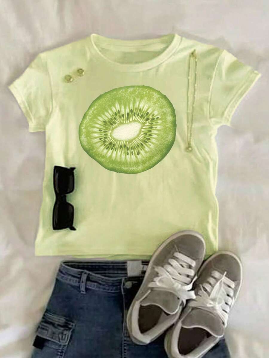 Glimmora Women's Printed Round Neck Short Sleeve Casual Versatile T-Shirt - Multicolor - View 1