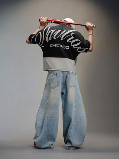 PAVTROS Pavtos 男士街头时尚短袖T恤，圆领，宽松版型，露肩袖设计，美式复古，都市风，撞色拼接面料，复古，街头服饰，男女皆宜，情侣装，运动风街头服饰，音乐节，滑板，都市漫步穿搭，男女皆宜，节日礼物，男友礼物