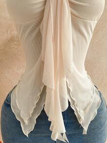 Soleia Women's Asymmetrical Hem Vest With Seashell Decor, Suitable For Beach Vacation, Summer - Apricot - View 4