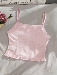 SHEIN EZwear 女士度假休闲粉色编织吊带背心 - 粉色 - 查看 2
