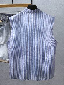 SHEIN Men's Striped Single-Breasted Casual Cap Sleeve Shirt - Multicolor - View 4