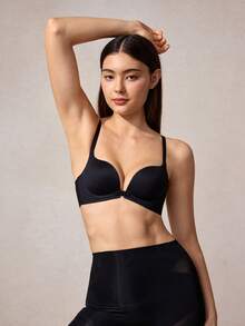 适合小胸围女性的黑色前扣式无钢圈无缝胸罩 - 黑色 - 查看 5