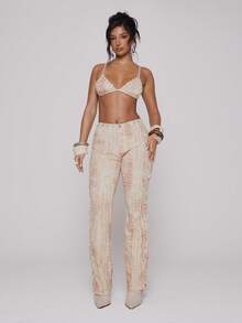 MUSERA Áo lót tam giác bằng vải denim in họa tiết da rắn, phong cách mùa xuân hè, lễ hội, gợi cảm, kỳ nghỉ ở Ibiza, phong cách cao bồi Y2K, phá cách. - Nhiều màu - Xem 3