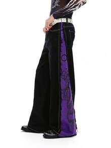 DSELFIQUE Men's Fashion Color Block Wide Leg Jeans Baggy Pants Harajuku Pants Y2k Pants - Multicolor - View 1