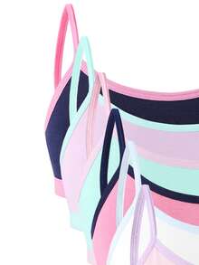 6pcs/Set Girls' Solid Color Minimalist Camisole Bra And Boyshort Panty Underwear Set - Multicolor - View 3