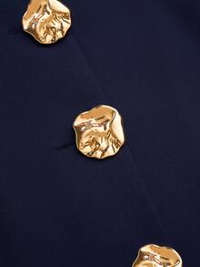 SHEIN Sweetro 纯色优雅百搭无袖束腰背心搭配高腰A字裙，两件套通勤装 - 藏蓝色 - 查看 10