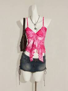 SHEIN ICON 女士碎花系带吊带背心，适合海滩度假和约会 - 粉色 - 查看 5