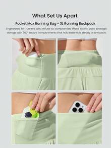GLOWMODE 4'' VitalSwift Quick-Dry Multi-Pocket High-Rise Waist Adjustable Drawstring Waist Running Shorts With Built-In Anti-Odor Underwear Workout Running - Mint Green - View 2