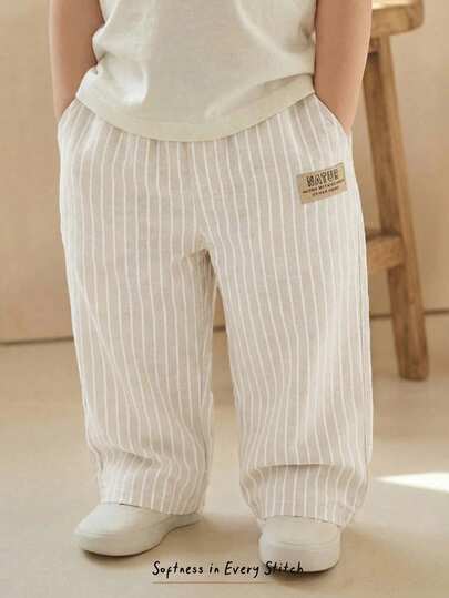 Cozy Pixies Pantalones casuales sueltos con bolsillo de rayas y letras para bebé niño