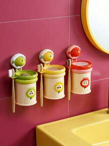 Zazumi Dopamine Color Cartoon Style Plastic Magnetic Toothbrush Cup Holder, Apple Sticker, Multi-Color Optional, Red Yellow Green Apple Sticker, Wall Without Drilling Installationwash Cup Toothbrush Holder, Bathroom Wash Set Hanger Rack Saves Space Suction Cup Design, Detachable Waterproof Multi-Functional Bathroom Storage Organizer, Home Dorm Travel Storage Organizer - multicolor - View 2