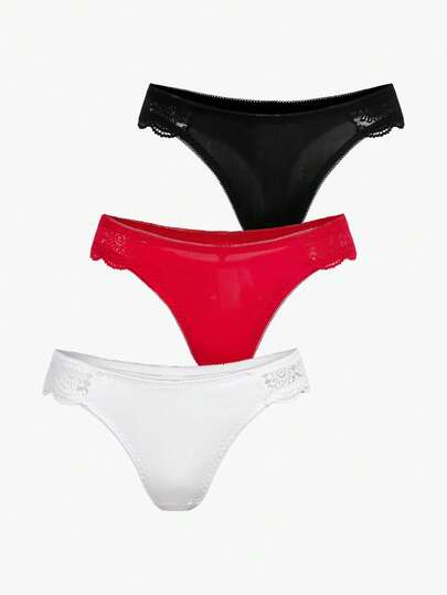 Bisouelle 3packs Contrast Lace Sexy Thongs Set