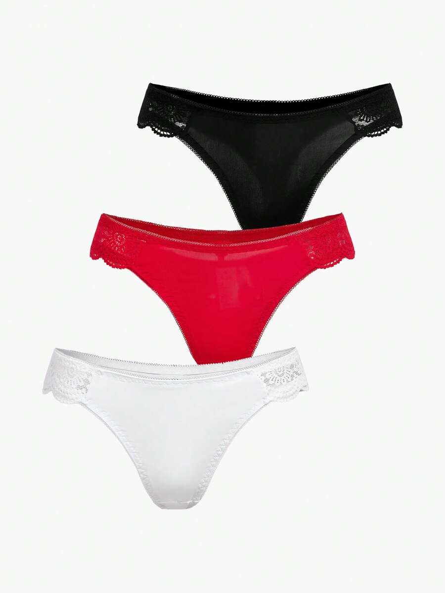 Bisouelle 3pack Sexiga stringtrosor i kontrastspets - Multifärgad - Visa 1