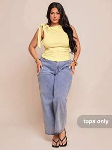 SHEIN BAE Áo kiểu nữ cỡ lớn, chất liệu xếp nếp, bất đối xứng, không tay, màu be, vàng kem, kiểu dáng thanh lịch cho mùa xuân hè, phong cách Y2K, trang phục ngày Quốc khánh 4 tháng 7, trang phục đi club gợi cảm, trang phục đi xem hòa nhạc đồng quê, ngày Quốc khánh 4 tháng 7, trang phục đi xem hòa nhạc nữ, trang phục dự tiệc rave, trang phục miền Tây cho nữ, lễ tốt nghiệp, trang phục đi nghỉ mát cho nữ, áo crop top nữ, áo trễ vai, áo dễ thương, áo màu vàng, áo đi chơi, áo cỡ lớn, áo mùa hè dễ thương, áo phong cách Y2K, vàng bơ, áo đi chơi cho nữ - Vàng nhạt - Xem 5