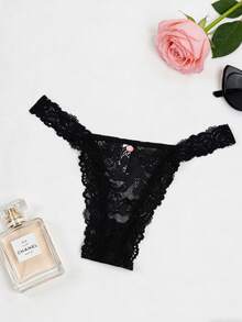 Lullawish Quần lót ren gợi cảm họa tiết hoa 3D dành cho nữ - màu đen - Xem 6