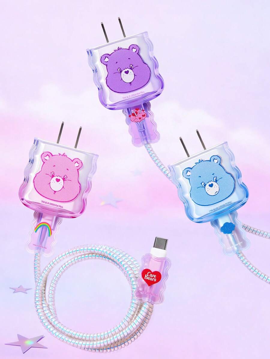 SHEIN X Care Bears Gradient Blue Charging Head Protective Case (Without Data Cable), Suitable For IPhone Charger - Multicolor - View 1