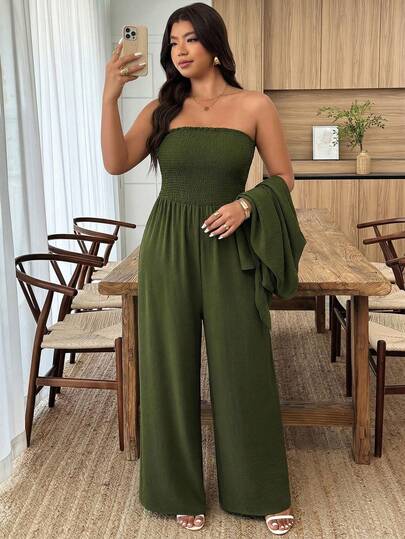 Weeklong Plus Size Women Spring/Summer Casual Vacation Tie-Front Cardigan And Jumpsuit Set