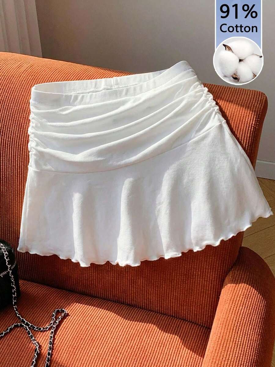 Comfortcana 91%纯棉女士百褶A字迷你裙，适合海滩度假，时尚、浪漫、优雅，也适合参加节日活动。 - 白色 - 查看 1