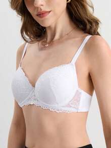 Hourtrue Women's Lace Detail Underwire Bra Lingerie - White - View 5