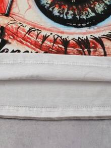 ROMWE MEN 男士字母和眼睛印花背心和短裤休闲套装 - 黑與白 - 查看 7