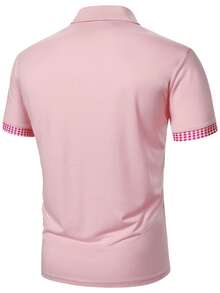 Manfinity Mode Áo polo nam tay ngắn, họa tiết hình học phối ghép, khóa kéo, thích hợp cho đi làm hàng ngày hoặc dự tiệc. - Đỏ - Xem 2