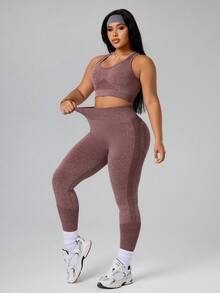 Rhythm Era 2pcs/Set Plus Size Activewear Set - Moisture Wicking Tank Top & Leggings, Squat Proof, Basic Style, Blue - Multicolor - View 7