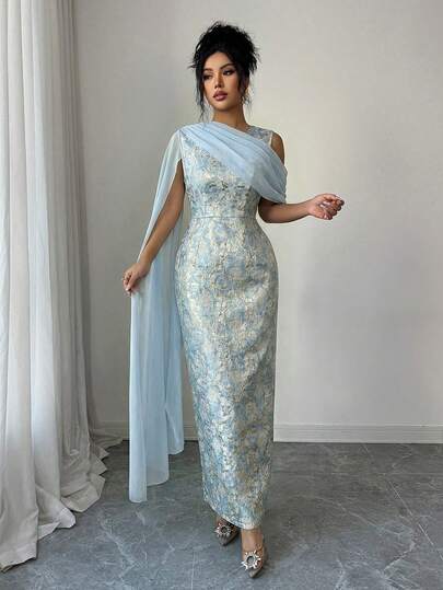 Elenzga Đầm maxi nữ mùa hè bán chạy nhất với chất liệu jacquard vàng óng ánh, kiểu dáng thanh lịch, kết hợp cùng khăn choàng chiffon, thích hợp cho các buổi tiệc, mua sắm, sự kiện và nhiều dịp khác.
