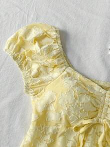 SHEIN Tween Girls' Jacquard Knotted Ruched Casual Versatile Daily Wear Blouse - Yellow - View 5